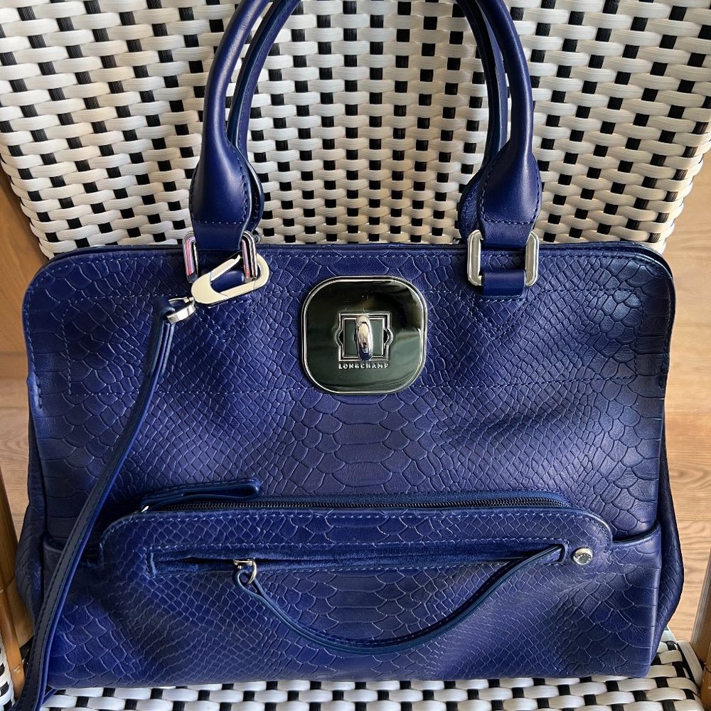 Longchamp Gatsby snakeskin satchel handbag Indigo